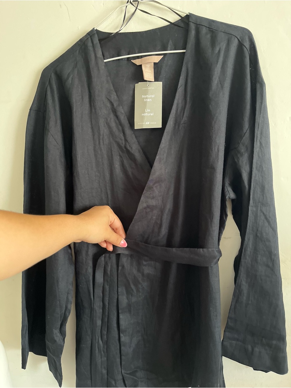 H&M Black Linen Wrap Trench Coat